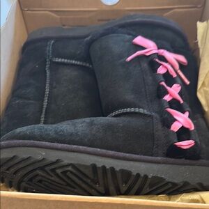 UGG Black and Pink Boots with Criss-Cross Laces